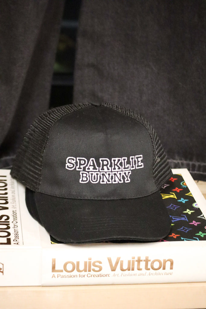Black Sparklie Bunny Embroidered Hats