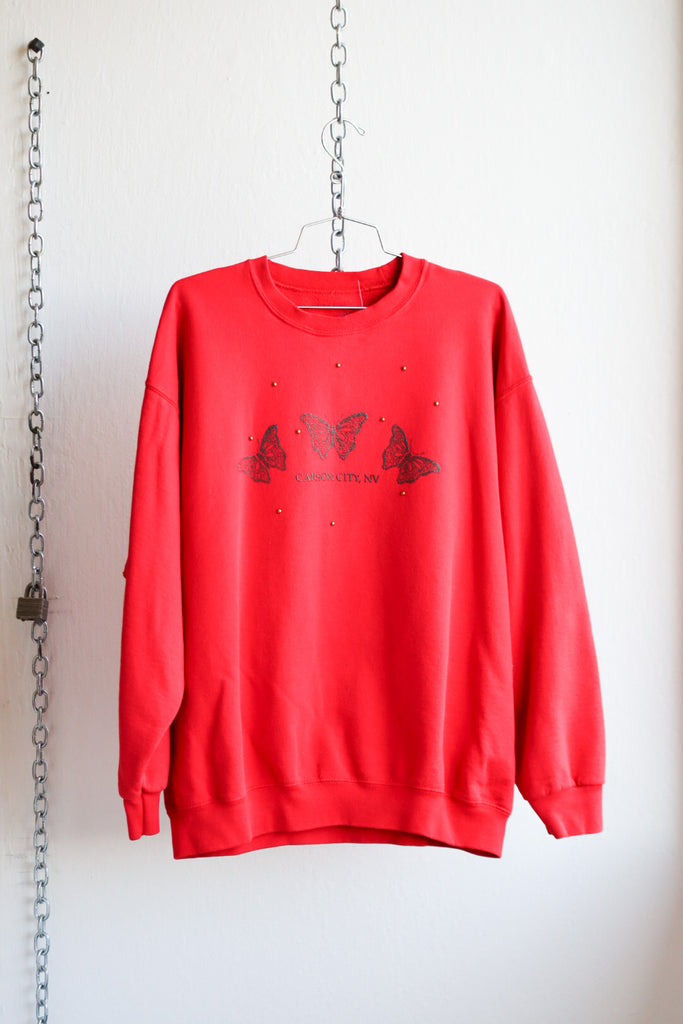 Vintage Red Butterfly Crewneck